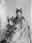 Circa 1890s New Zealand. Carte de visite portrait, Maori woman and child from Hawkes Bay